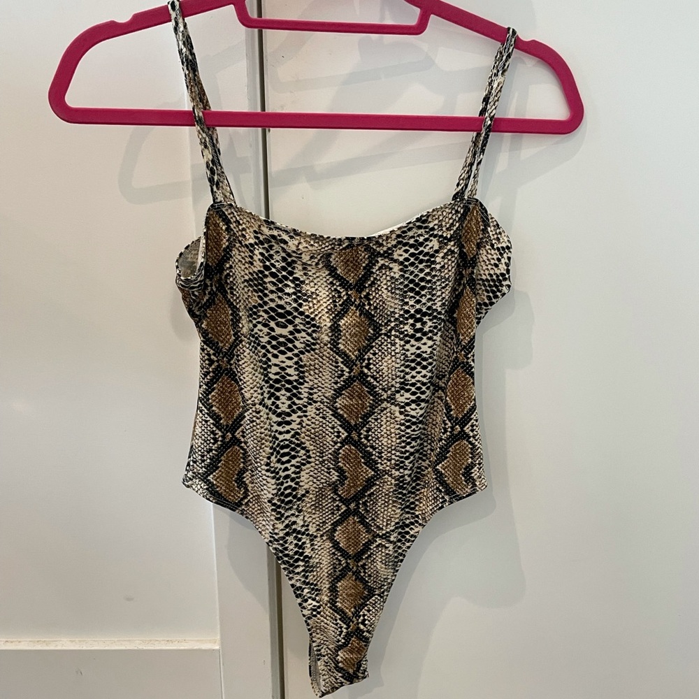 shein tan snakeprint bodysuit